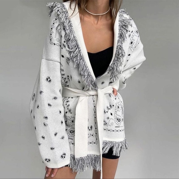 Lea Boho Fringe Oversized Knit Kimono Wrap Cardi - Picture 3 of 12